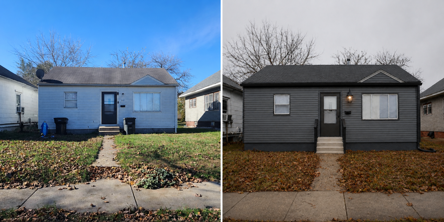 Kaley exterior before and after grey renovation